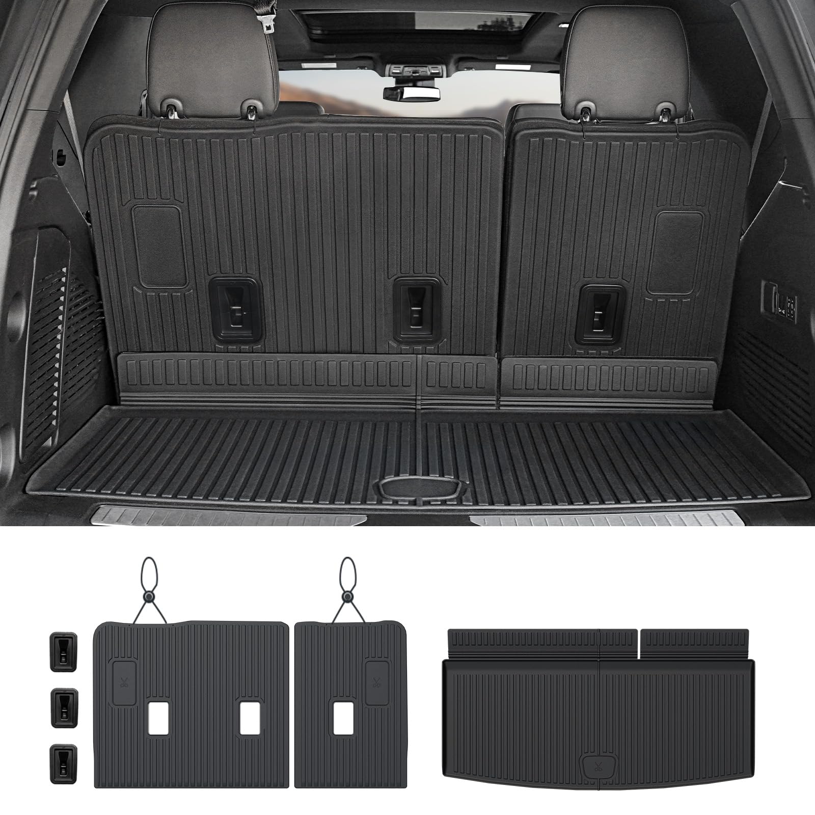 JOULARISE Cargo Mat Backrest Mats For 2021-2025 Chevrolet Chevy Tahoe/GMC Yukon Accessories(Not For Yukon XL), All Weather TPE Trunk Liner 3rd Row Seat Back Covers(Cargo Mat 3rd Row Backrest Mat