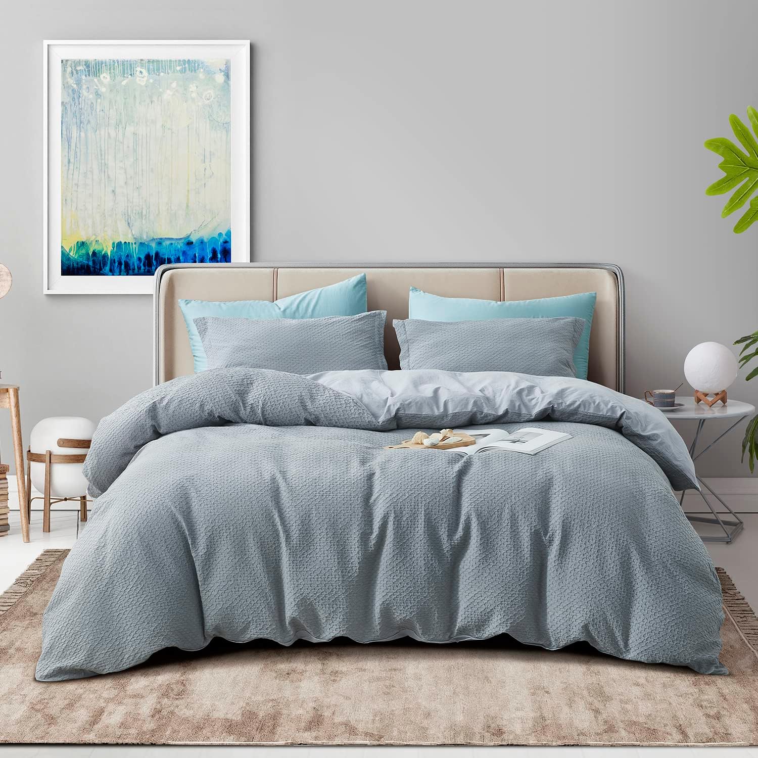 Melingo Gray Duvet Cover Queen Size, 90 x 90inch Queen Comforter Covers, 100 Cotton