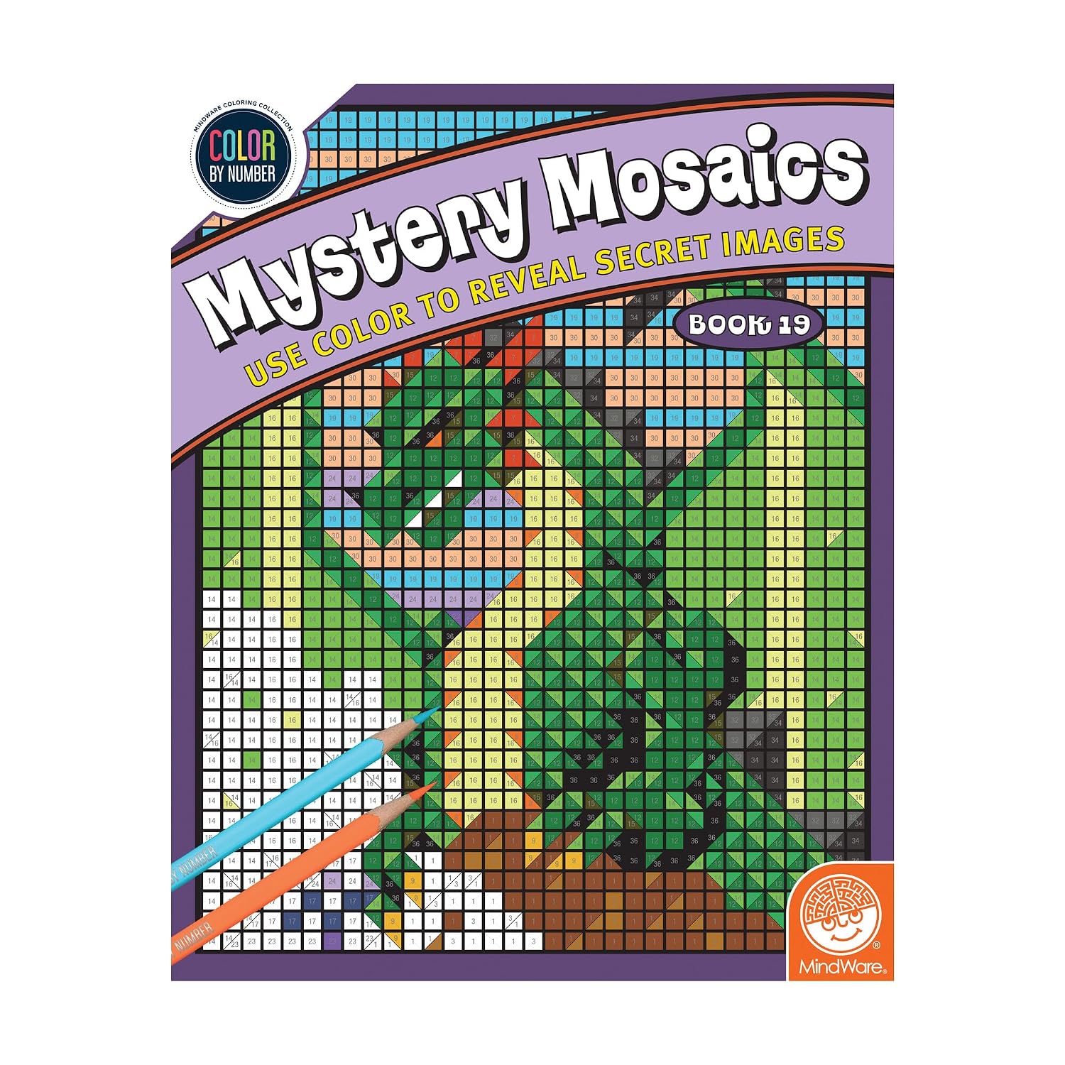 MindWare Color By Number Mystery Mosaics: Coloring Book 19 – Color by Number Book for Kids 6 and Up with 18 Perforated Pages of 18 Captivating Images Disguised as Numbered Squares      Staple Bound – January 1, 2023
