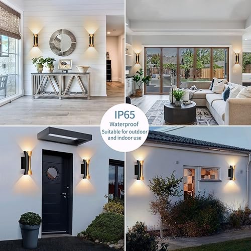 Miniatura 2 de Lámpara de pared al aire libre de 10 W, lámpara de pared exterior moderna de aluminio negro, impermeable, para porche, patio, garaje, paquete de 2