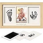 Inkless Hand and Footprint Kit, Boy, Girl, Newborn Keepsake - No Mess Ink Pad for Baby Handprint, Clean Touch Paw Print Kit for Dog Picture Frame,Personalized Baby Christmas Shower Gifts(Ash Wood)
