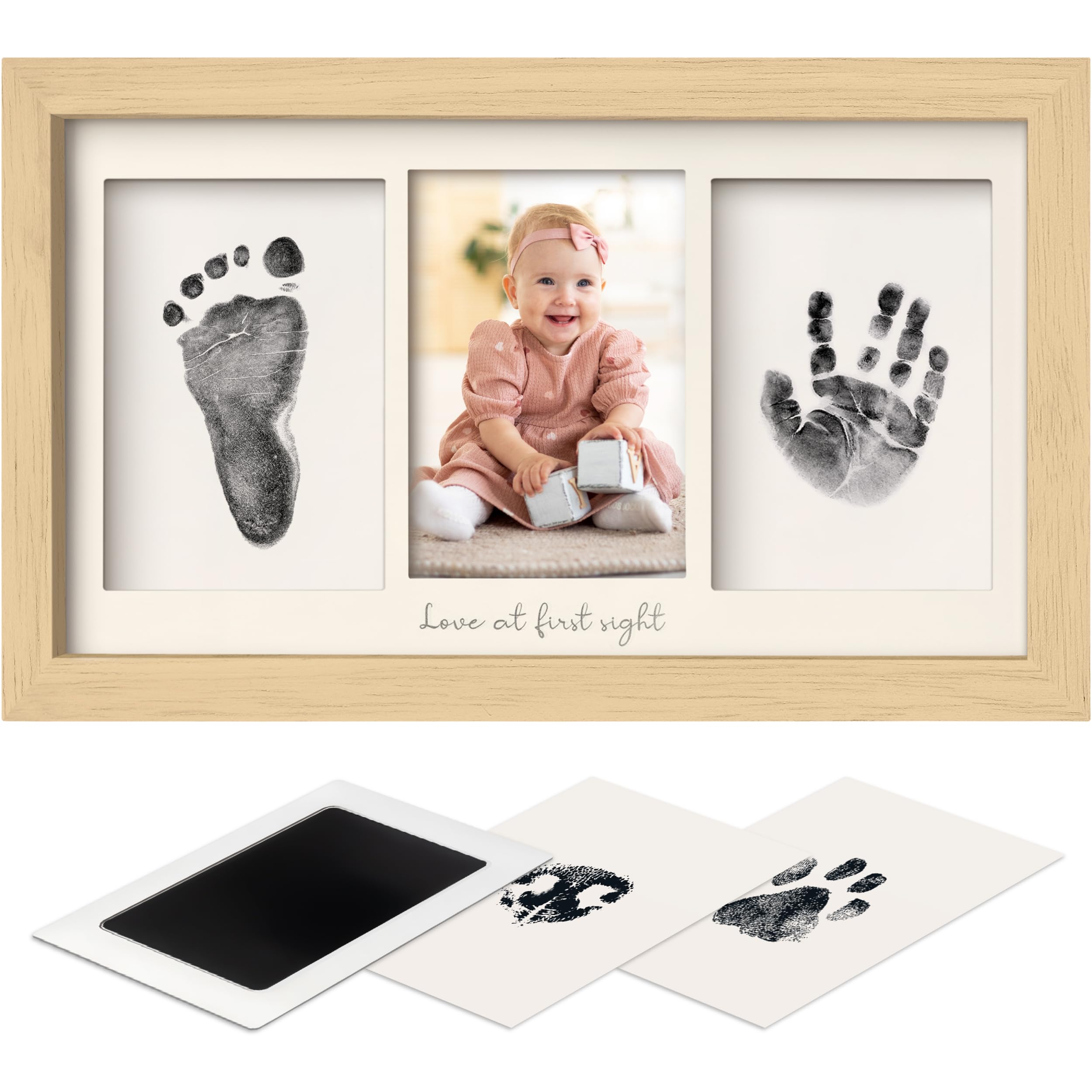 Tintenloses Baby Handabdruck und Fußabdruck set Junge, Mädchen, Neugeborenen-Andenken - No Mess Tintenauflage für Baby Abdruckset , Pfotendruck-Kit fur Dog, Personalisiertes Babygeschenke (Ash Wood)
