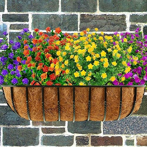 Miniatura 57 de Flores artificiales, arbustos de boj artificiales para exteriores, resistentes a los rayos UV, plantas verdes de plástico sintético para colgar