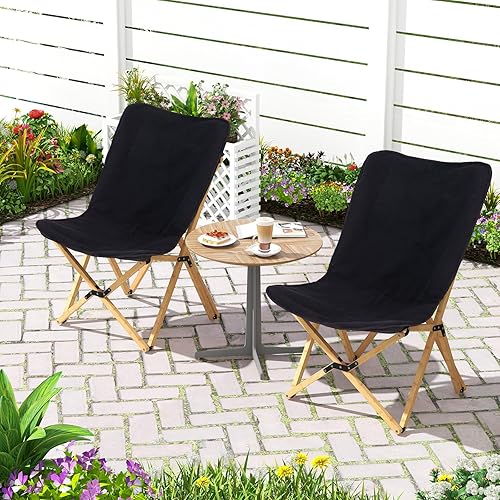 Miniatura 2 de KOTEK Sillas de camping, paquete de 2, sillas de playa plegables para adultos con bolsas de transporte, marco de bambú, sillas de césped con