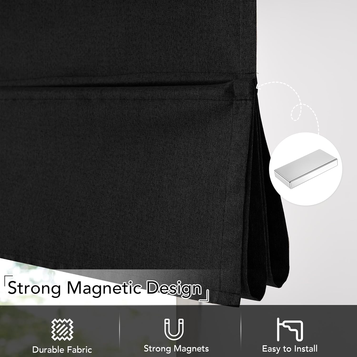 NICETOWN Linen 100% Blackout Roman Shade for Doors, No Drill Cordless Thermal Insulated French Door Curtain, Adhesive Top & Magnetic Lift Privacy Door Window Curtain, 27" W x 72" L, 1 Panel, Black