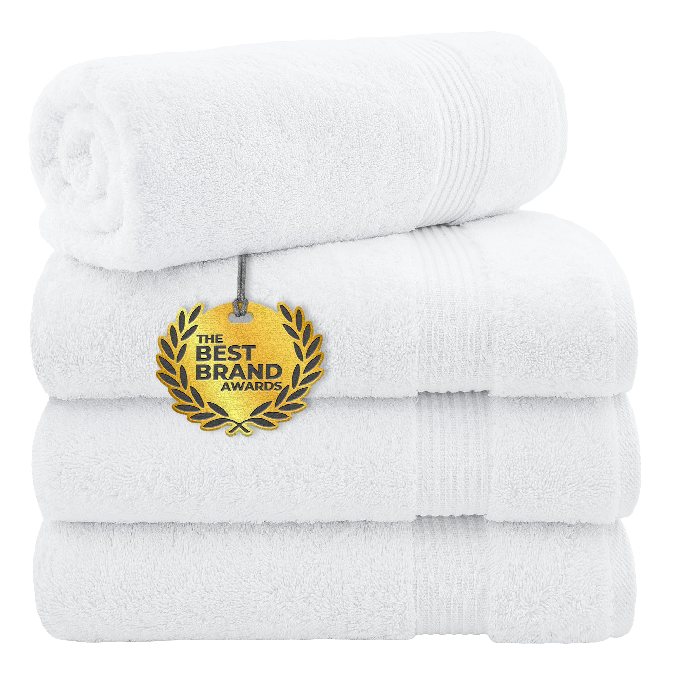4 Piece Turkish Bath Towels for Bathroom, Extra Large Soft Plush Towels Bathroom Set, White