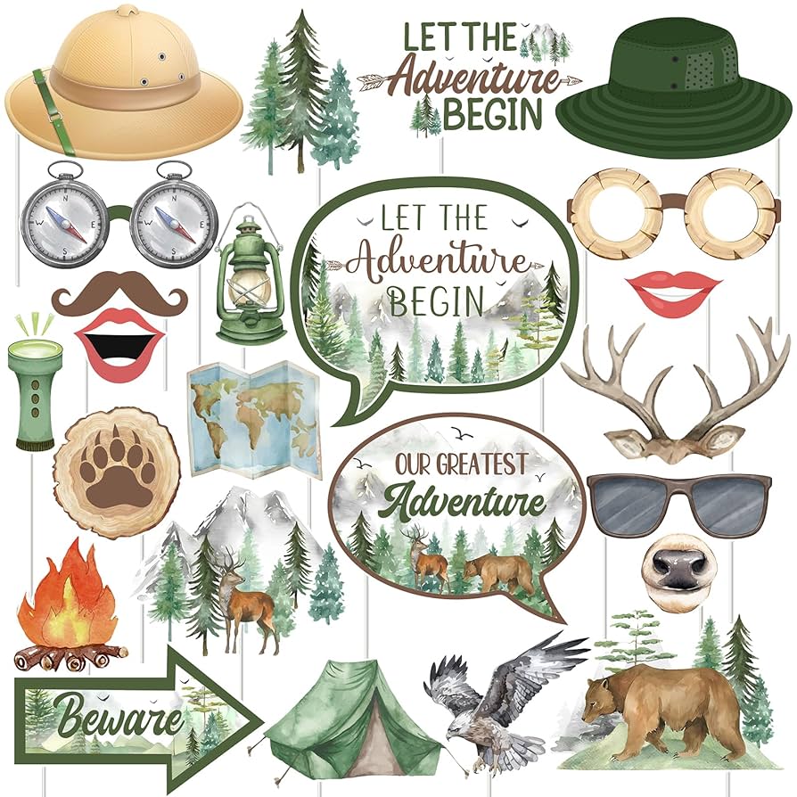 amazon-com-cheereveal-green-adventure-theme-photo-booth-prop-24-pieces-tent-campfire-compass-map-flashlight-camping-travel-theme-birthday-baby-shower-party-decoration-supplies-home-kitchen for Free Printable Camping Photo Booth Props Amazon.com: Cheereveal Green Adventure Theme Photo Booth Prop - 24 Pieces Tent Campfire Compass Map Flashlight Camping Travel Theme Birthday Baby Shower Party Decoration Supplies : Home & Kitchen for Free Printable Camping Photo Booth Props