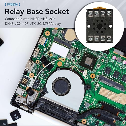 Miniatura 2 de Agatige Enchufe base de relé de potencia de 8 pines, enchufe octal PF083A con abrazadera de presión, soporte de base de tornillo para montaje en