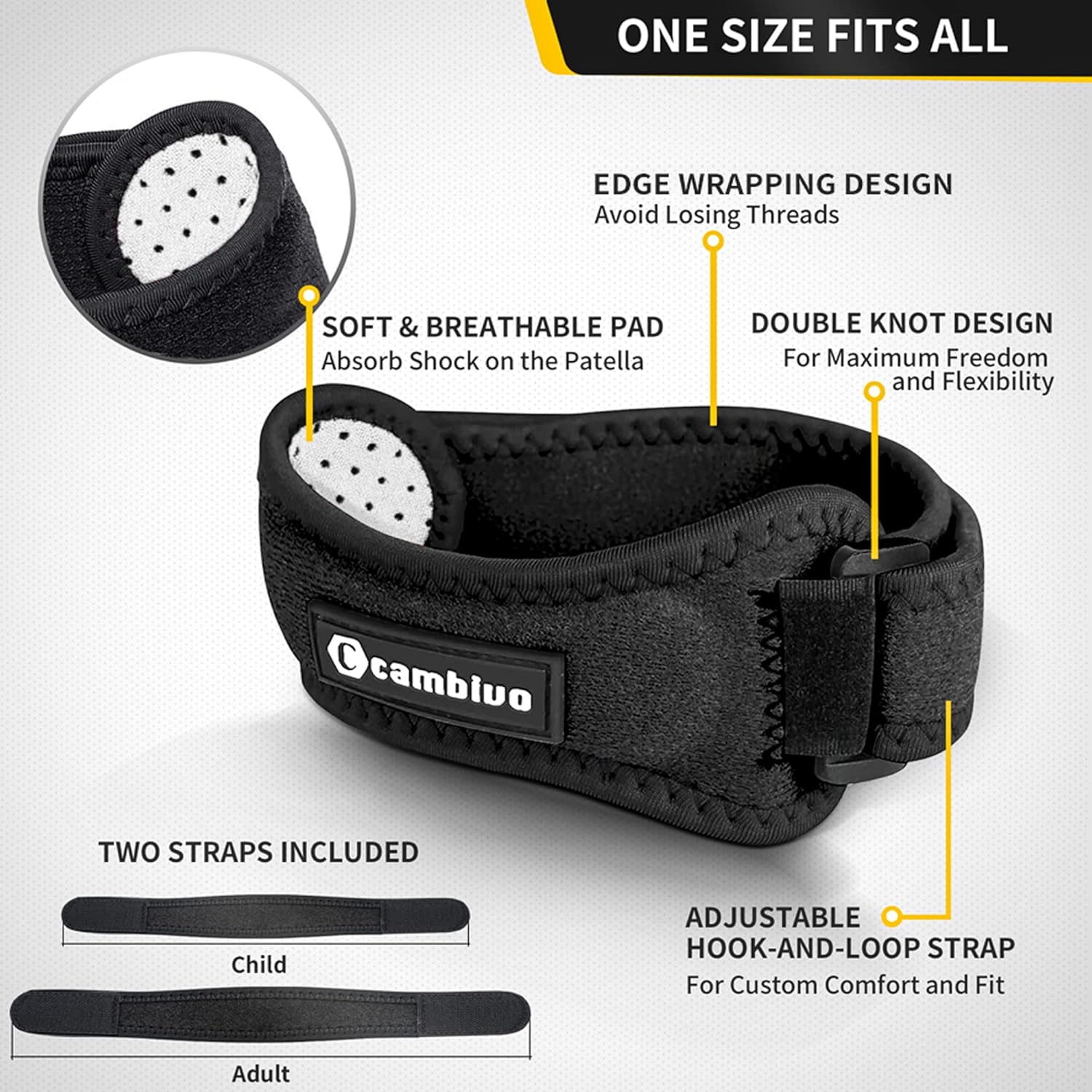 CAMBIVO 2 Pack Knee Braces for Women and Men, Patella Knee Support Strap, Basketball, Running, Hiking, Volleyball, Tennis, Squats 4 CAMBIVO 2 Pack Knee Braces for Women and Men, Patella Knee Support Strap, Basketball, Running, Hiking, Volleyball, Tennis, Squats - Image 2