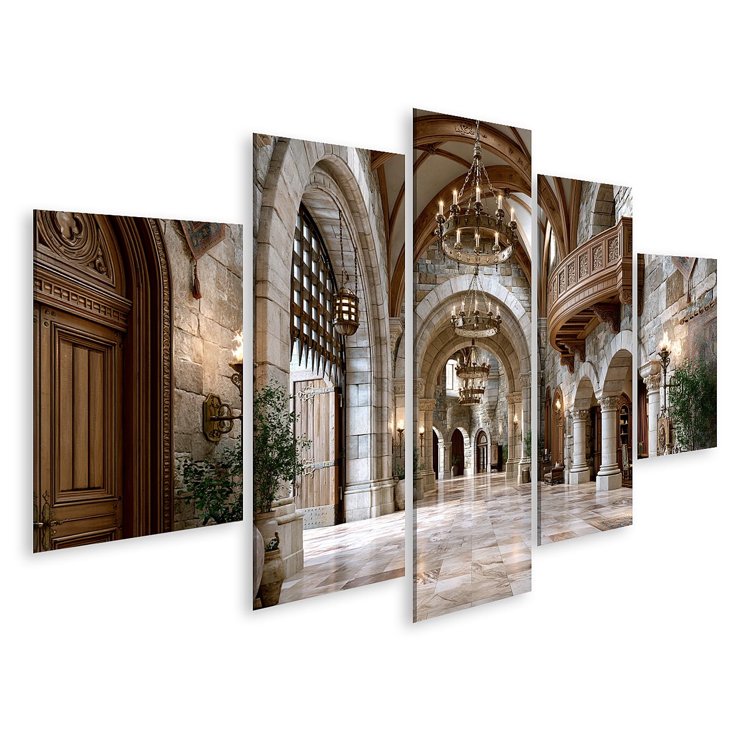 islandburner Quadro su tela, motivo: porta medievale, per soggiorno, per gli amanti della storia, 5 pezzi, edizione Y1
