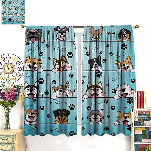 Miniatura 138 de Cortinas opacas con estampado de patas de perro, estampado de patas de perro y huesos, tratamiento de ventana, cortinas con aislamiento térmico
