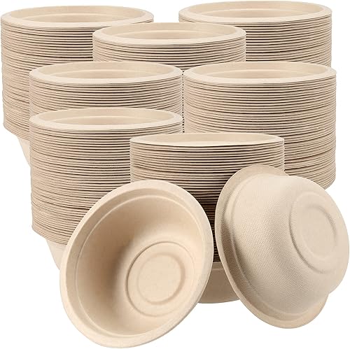 FUNSUEI Paquete de 300 cuencos de papel desechables compostables de 12 onzas, cuencos de fibra de paja de trigo compostables, cuencos desechables
