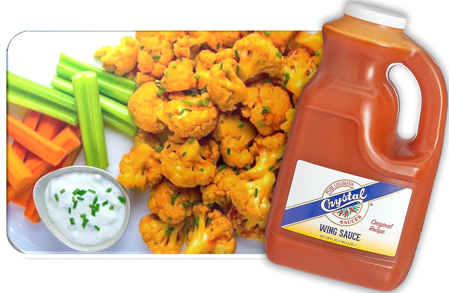 Crystal Pure Louisiana Original Hot Wing Sauce, 1 Gallon, Aged Cayenne Peppers, Buffalo Wing Marinade, Bake, Broil, Grill