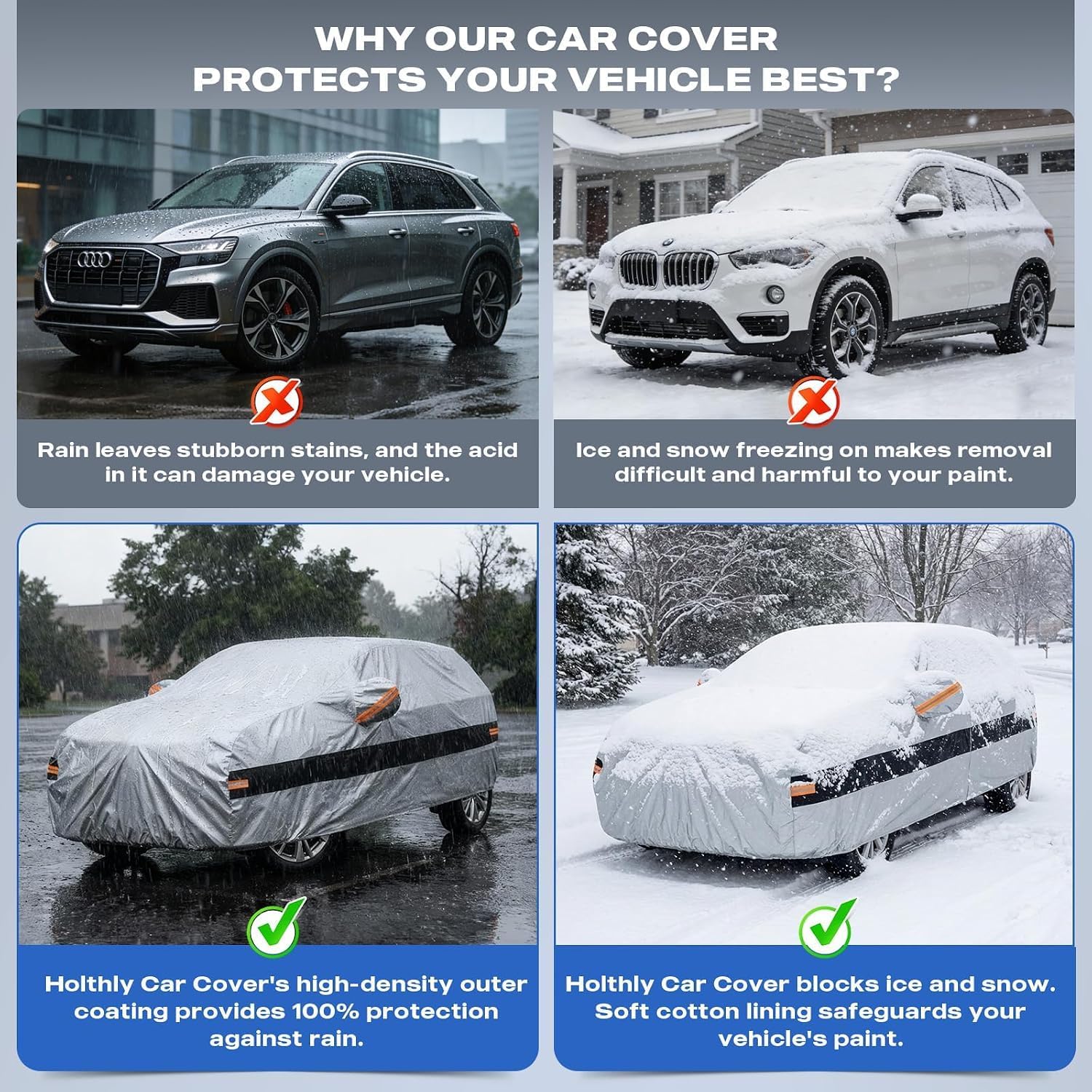 10 Layers SUV Car Cover Custom Fit for Jeep Compass (2007-2026) Waterproof All Weather for Automobiles, Outdoor Full Cover Rain Sun UV Protection.Silver image 5