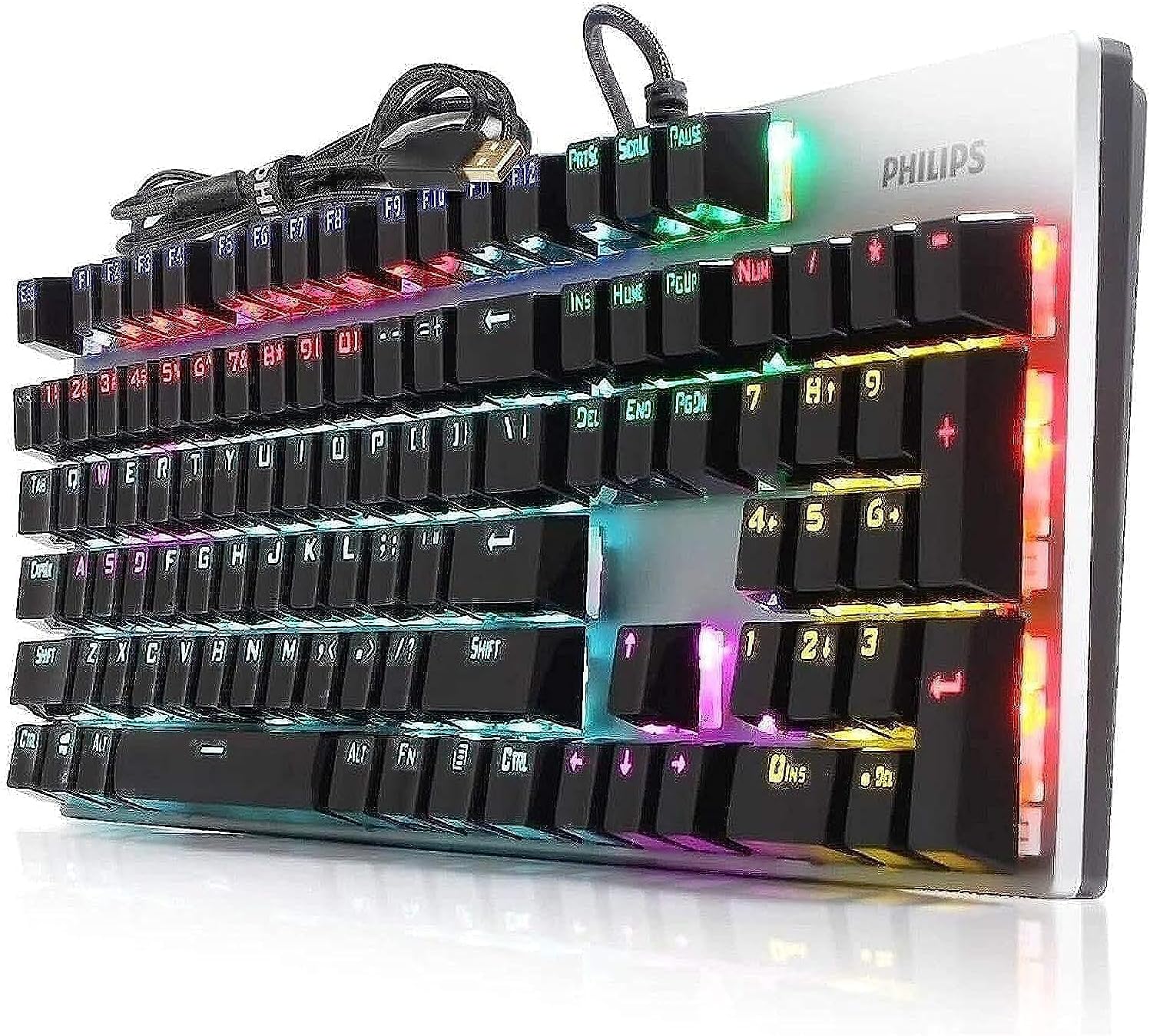 Philips Wired Mechanical RGB Gaming Keyboard | 16 Ambiglow Chroma FX & Customizable Key Light Maps | Anti-Ghosting, N-Key Rollover | Quick-Trigger, Soft-Click Philips-Blue Switches (SPK8404)