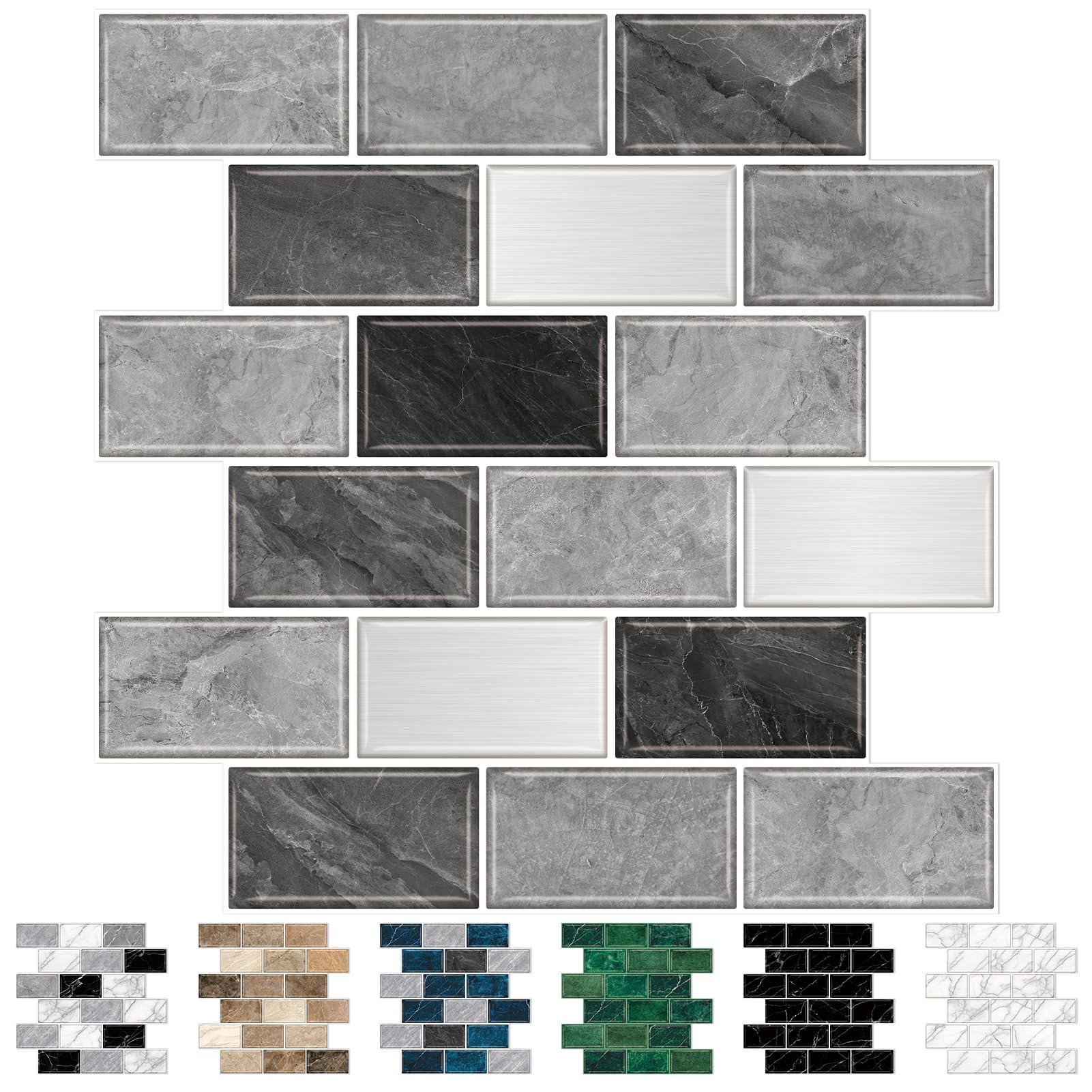 URCOLOR 10 Sheets Peel and Stick Wall Tiles Stickers, Self Adhesive Wall Tiles for Kitchen Bathroom, 30.5x30.5cm Splashback Grey