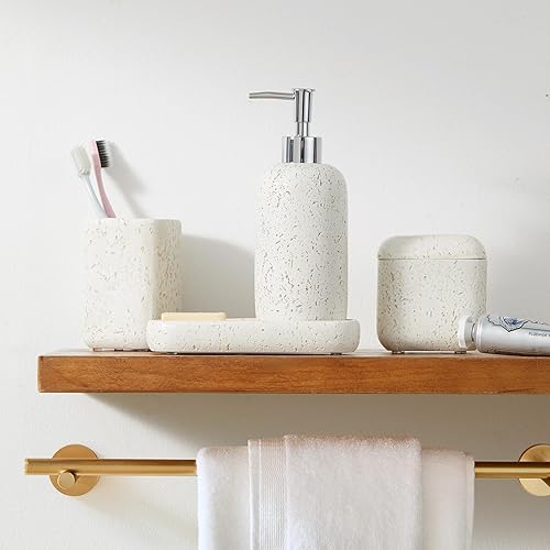 Miniatura 4 de Juego de accesorios de baño, juego completo de accesorios de baño de resina de 5 piezas con dispensador de lociónbomba de jabón, tarro de algodón,