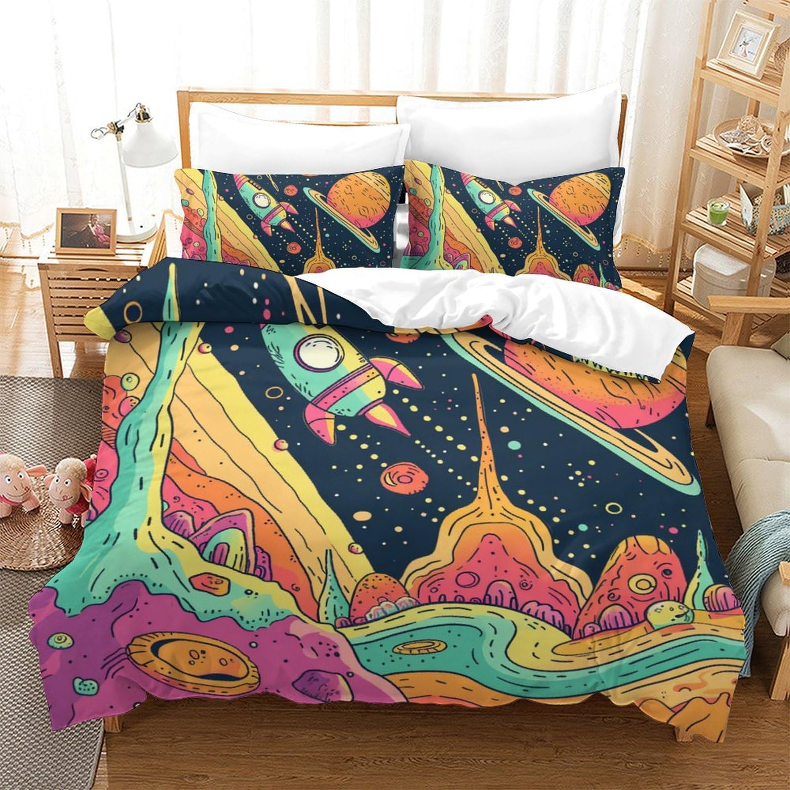 Housse de couette galaxie double 200x200 imprimé 3D avec taie d'oreiller enfant