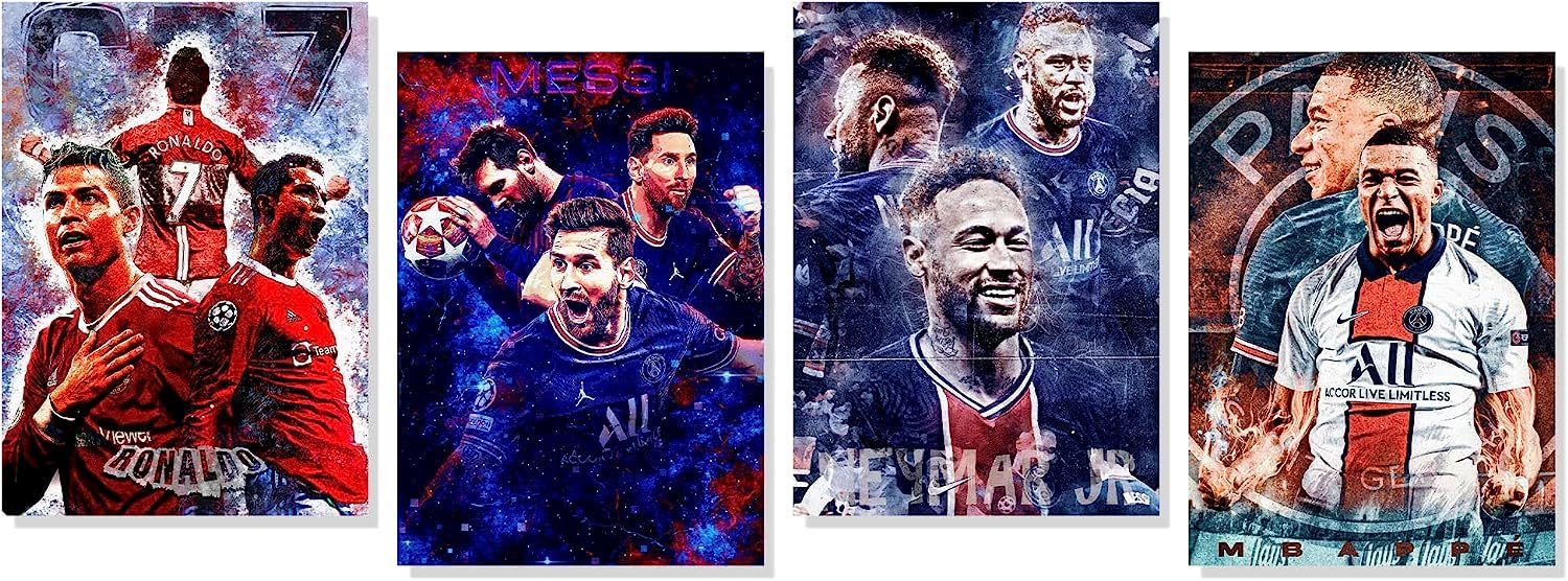 Famosa superstar di calcio Ronaldo, Messi e Neymar, Mbappe, decorazione da parete, regalo per tifosi di calcio, ufficio a casa