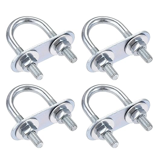 uxcell Round U-Bolts 4 Sets 0.79"(20mm) Inner Width 50mm Length Steel M6 with Nut, Plate, Washer