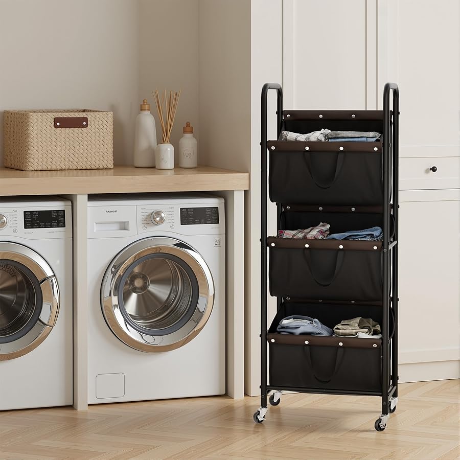 GRANNY SAYS 3 Tier Laundry Sorter, Laundry Basket with Wheels, Laundry Room Organization and Storage, 3 Section Rolling Laundry Cart for Dorm, Bathroom, Bedroom, Closet, Black - image 8
