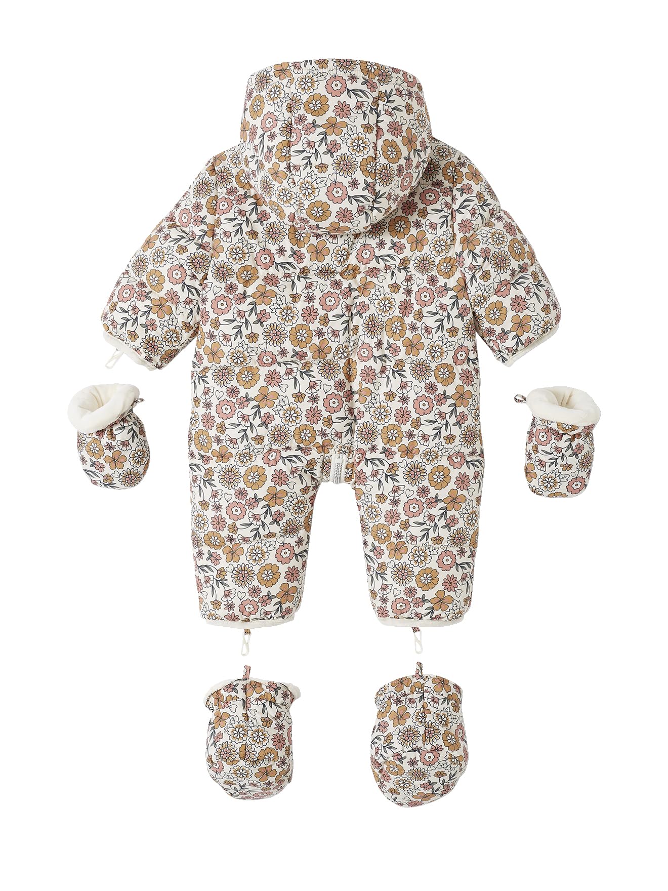 VERTBAUDET Combipilote bébé fille fleurie doublée polaire BEIGE CLAIR IMPRIME 3M(60CM)