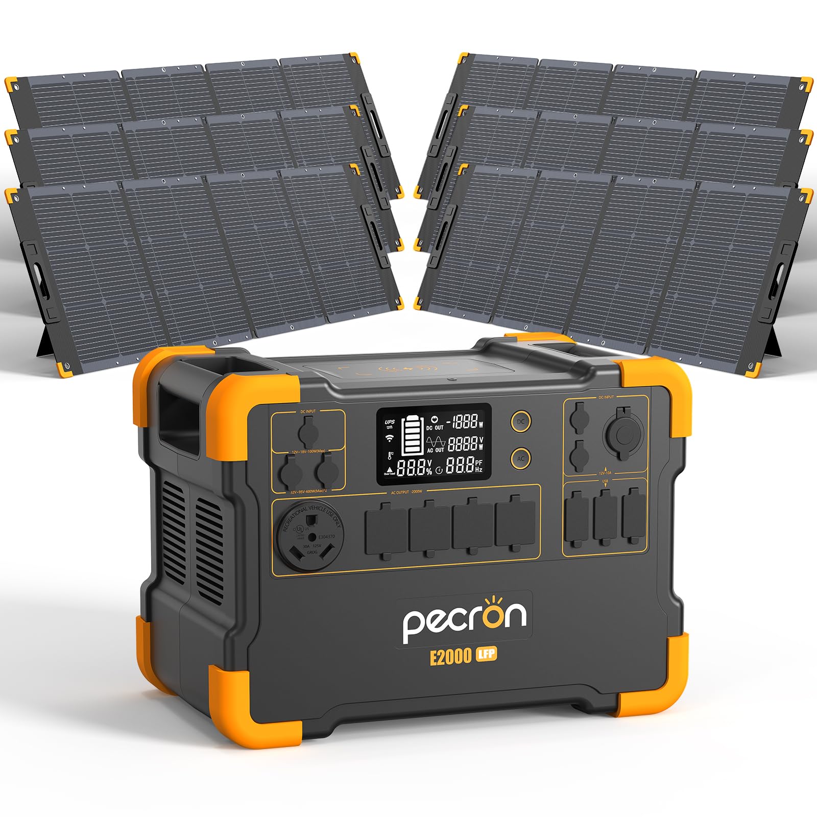 pecron E2000LFP Solar Generator with 6x200W Solar Panels 1920Wh Portable Power Station LiFePO4 Battery Backup 2000W AC Outlets