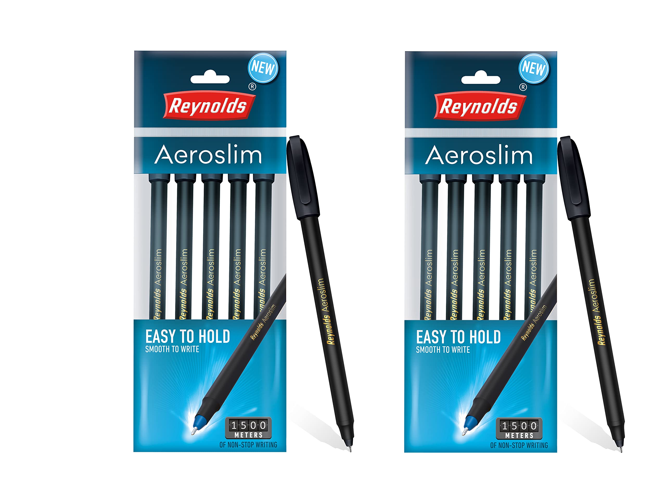 Reynolds AEROSLIM BP - BLACK (PACK OF 10) I Lightweight Ball Pen With Comfortable Grip for Extra Smooth Writing I School and Office Stationery | 0.7mm Tip Size | Pen for BTS