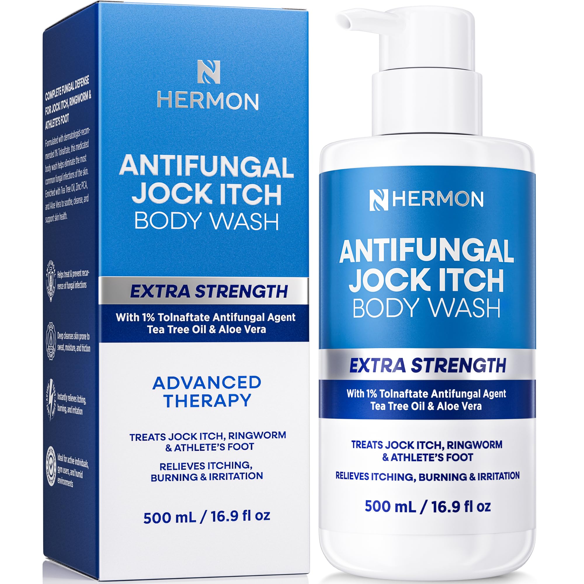 Hermon Antifungal Body Wash for Jock Itch: Tea Tree oil Body Wash for Jock Itch, Ringworm, Back Acne, Athlete's Foot, Tinea - Medicated Soap for Men
