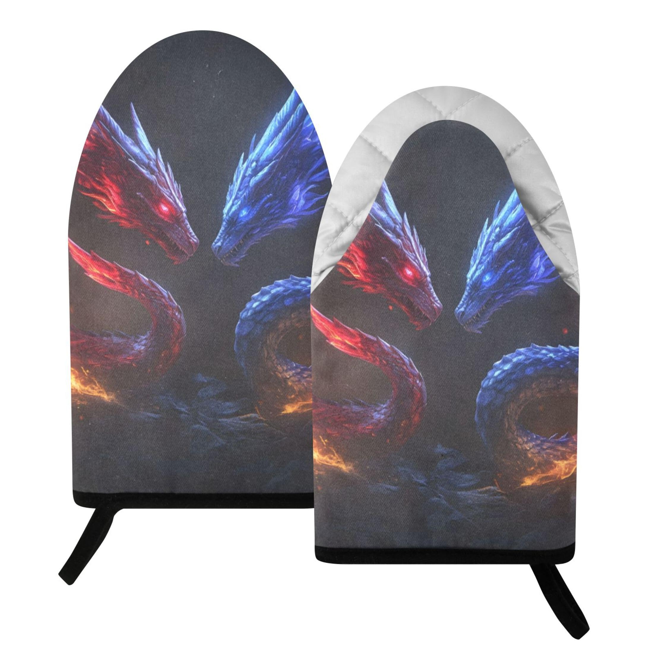 Fuauuyl Oven Mitts Heat Resistant Kitchen Gloves, Dragons Classic Oven Gloves with Hanging Loop for Baking BBQ Cooking Grilling, 1 Pair, 9.5 in