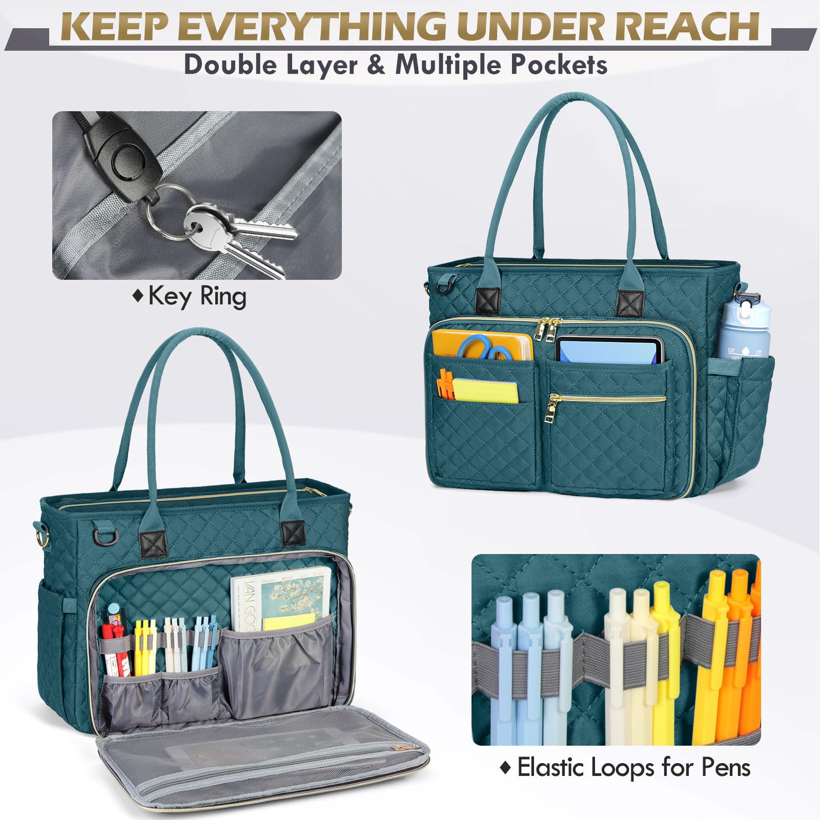 RAINSMORE Lehrertasche 17.3 Zoll Laptoptasche Damen Aktentasche mit Isolierter Tasche Arbeitstasche Damen für Krankenschwestern, Lehrer, Universität, Business