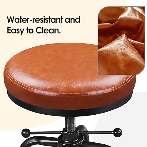 Miniatura 46 de Yaheetech Taburete de bar industrial, vintage, rústico, altura de mostrador, taburete de bar de metal, ajustable con asiento redondo de madera,