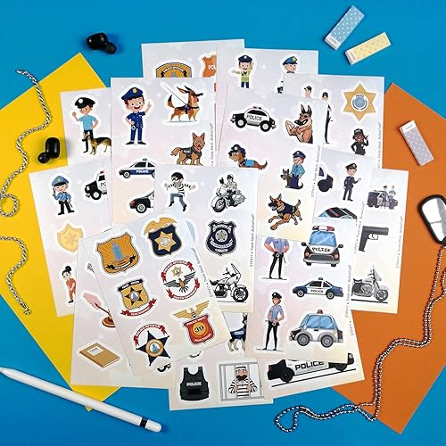 Miniatura 5 de 100 calcomanías con diseños inspirados en la policía, juguetes de policía, calcomanías para laptops y automóviles, decoraciones fiesta y recuerdos