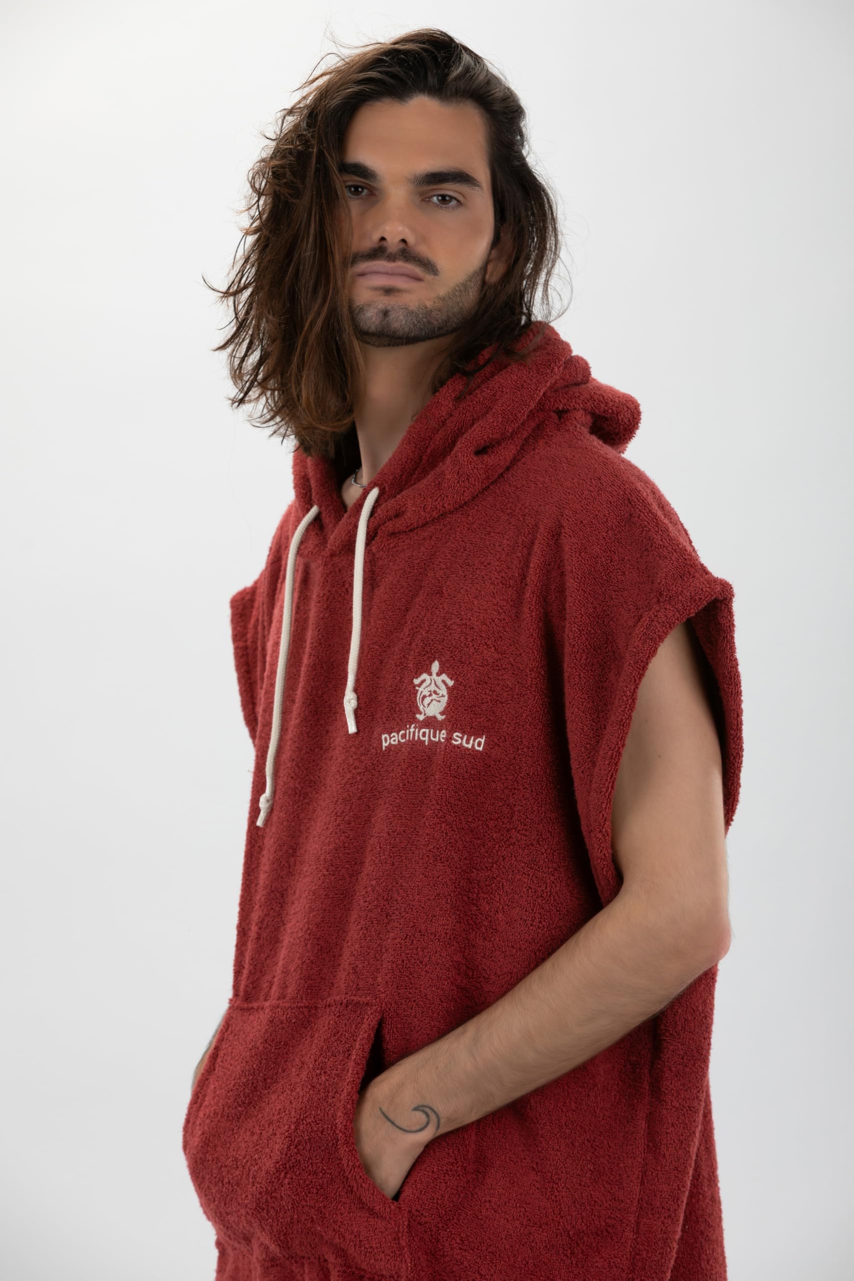 Surf Poncho Peignoir de bain polyvalent sans manches avec capuche et poche avant, en coton premium, idéal pour le surf, la natation, le camping et les sports de plein air Unisexe Taille