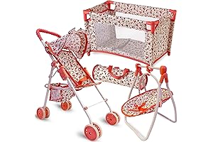 3-in-1 Baby Doll Furniture Set with Baby Doll Stroller, Baby Doll Crib,...