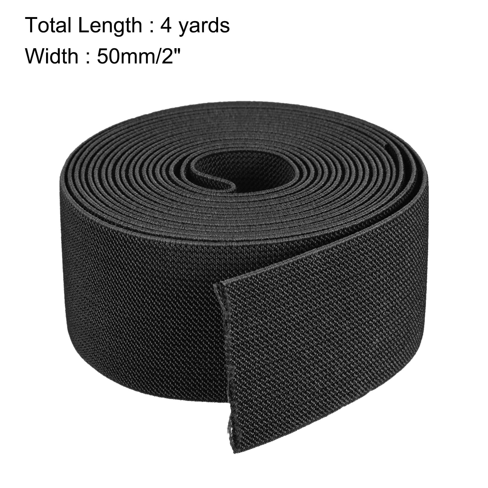 MECCANIXITY Banda elástica de sarga de doble cara, 2 pulgadas, plana, 4 yardas, 1 rollo, cinta elástica plana, color negro para costura, cintura