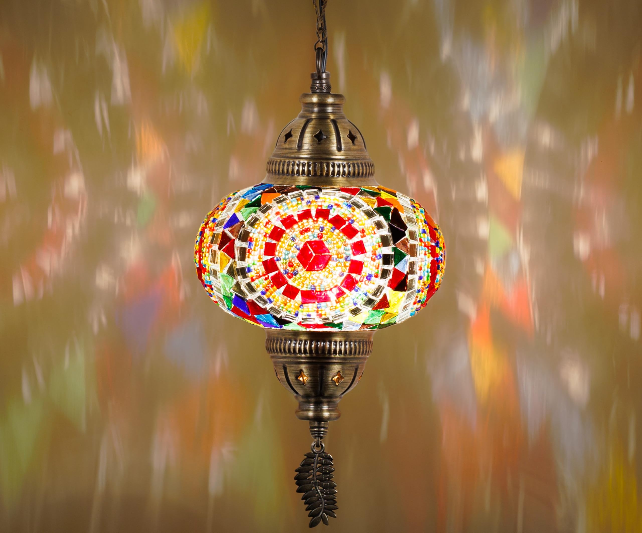 DEMMEX Authentic Turkish Plug in Pendant Light, 6.5" Big Size Globe, Made in Turkey, Turkish Moroccan Mosaic Ceiling Hanging Pendant Light Fixture Lamp, Swag Plug-in with 15ft Cord and Chain
