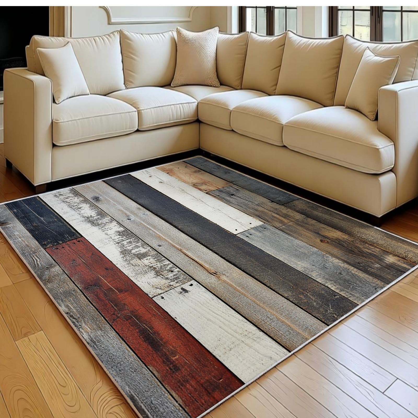 Tapis lavable en machine 180x270 aspect bois avec dossier antidérapant pour cuisine