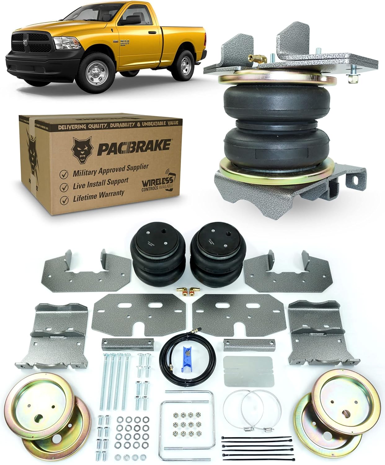 Pacbrake HP10002-X ALPHA XD 7500 lb Rear Air Suspension Kit Compatible with Dodge RAM 1500/2500/3500 2003-2020