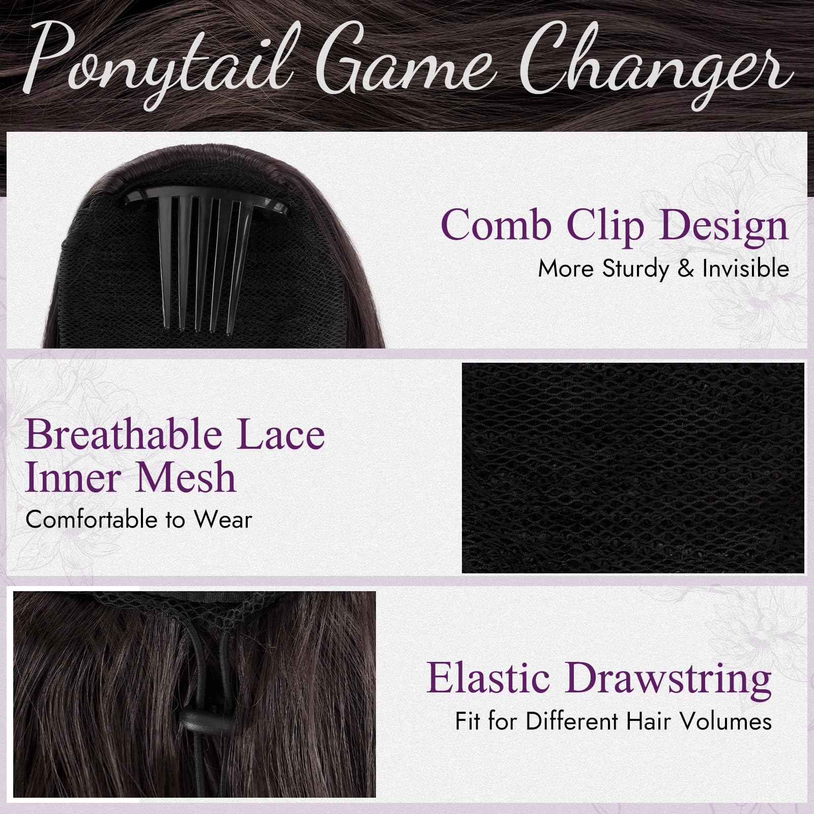 BARSDAR Dark Brown Wavy Drawstring Ponytail Extensions - Image 3