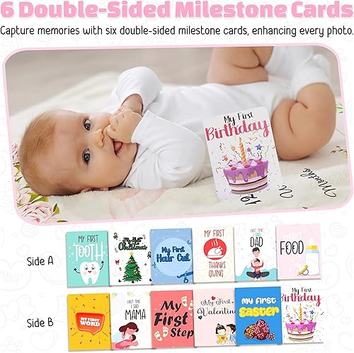 Miniatura 4 de Manta de hito para bebé de 60 x 40 pulgadas para niña, forro polar de franela de alta calidad, elegante, suave y acogedora, captura recuerdos