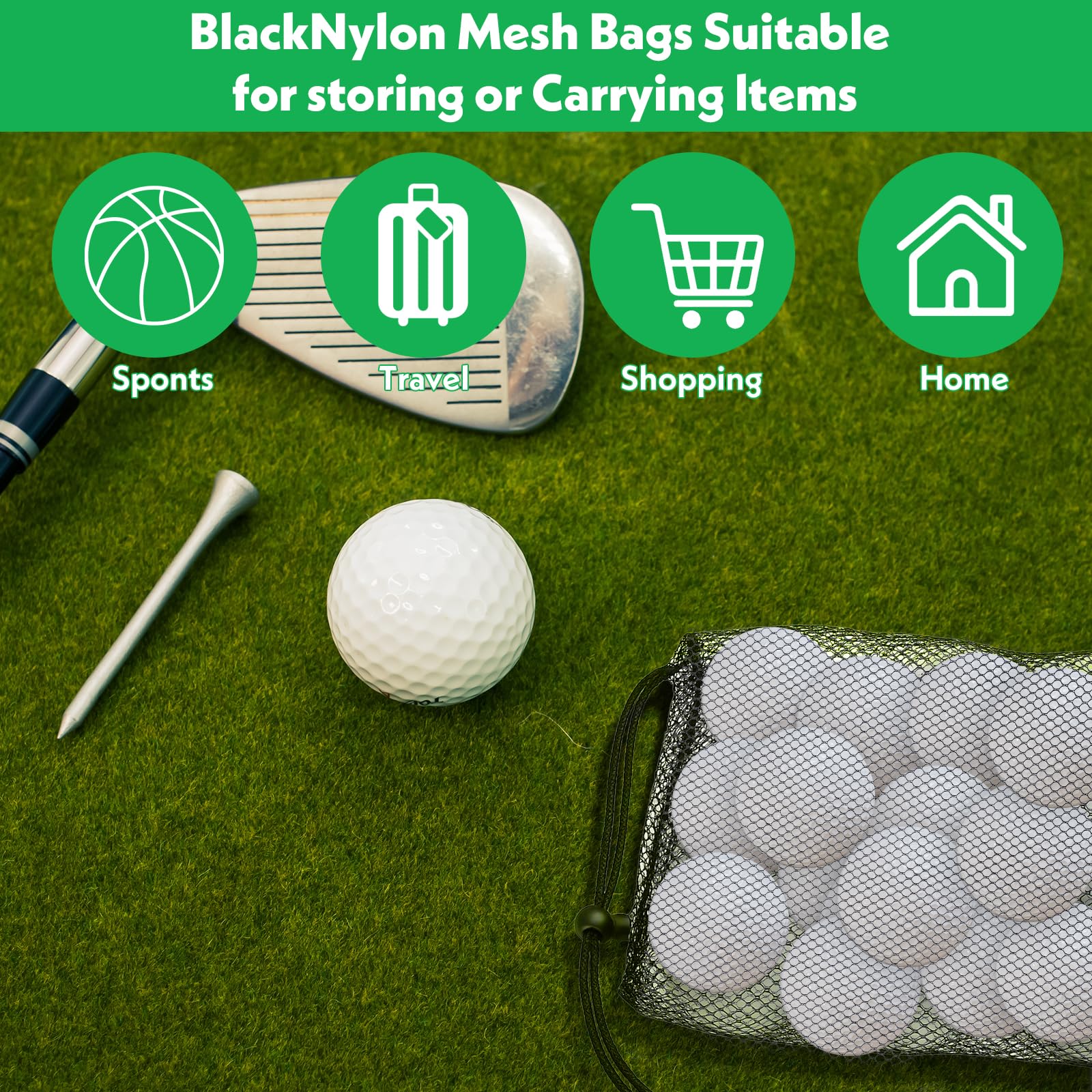4 bolsas de malla con cordón para pelotas de golf, bolsa de almacenamiento de pelotas de golf, bolsa organizadora de equipos deportivos para recoger medias pelotas, tenis, playa, viajes (2