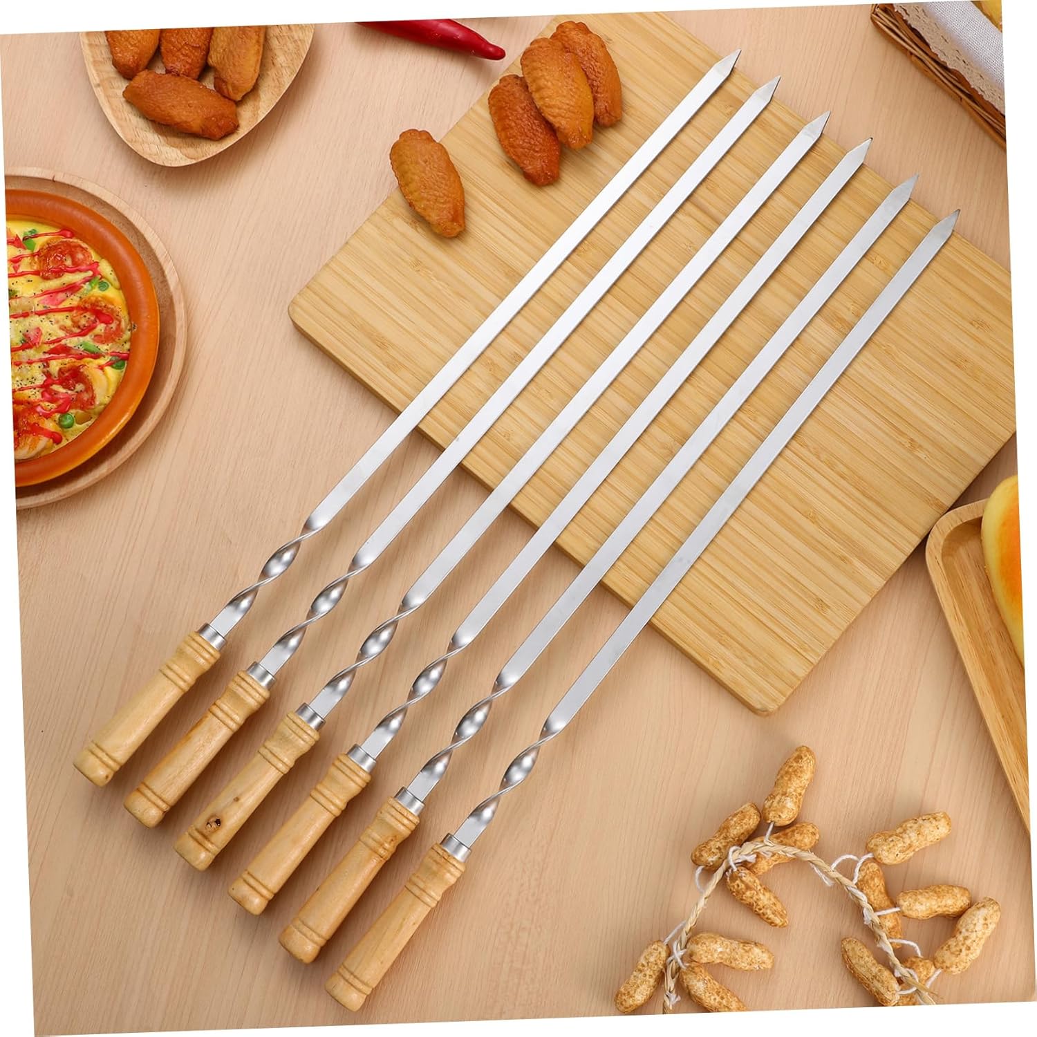 18Pcs Stainless Steel Bbq Skewers with Wooden Handles Flat Wide Barbecue Sticks for Grilling Meat Shrimp Chicken and Vegetables Scald and Stable Design for Outdoor Cooking and