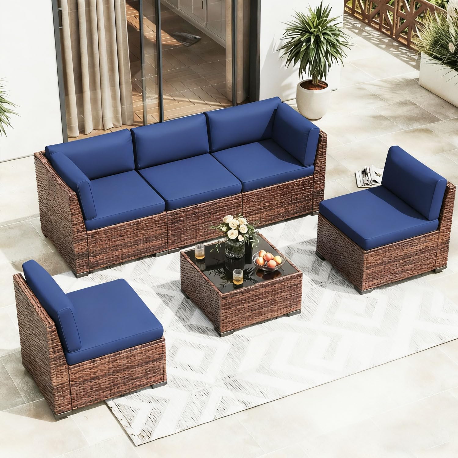 Patio Outdoor Cushion Covers, Waterproof Stretch Cushion Covers Replacement，Cushion Slipcovers，Washable Individual Couch Slipcovers Set Furniture Protector for Pets(20-27 Inch, Lake Blue)