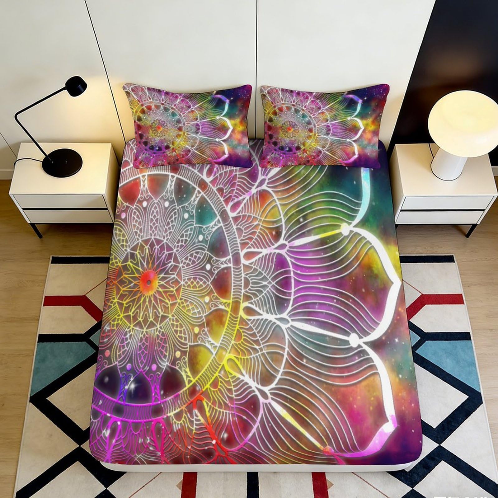 Pnayamiorkfel Style-6 3D Printed Mandala Rainbow Fitted Sheet Microfiber Soft Colorful Abstract Mattress Cover For Bedroom Guest Room Dorm Decor 90X200x25cm