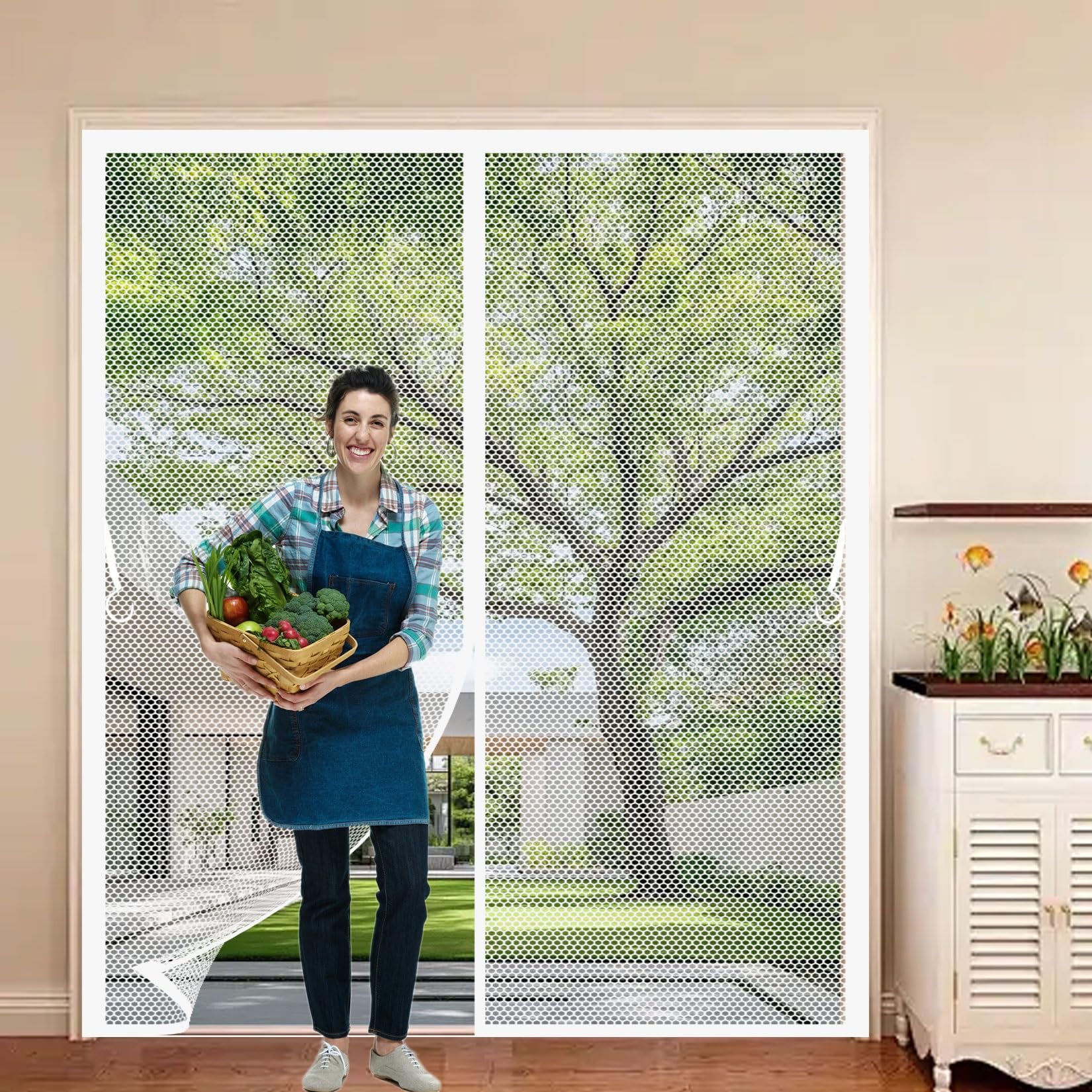 Liujyuan White Magnetic Fly Screen Door 123 X 204 Cm Frame Hook & Loop, Powerful Magnets Fly Screens For Doors Lets Fresh Air, Easy To Install For Living Garage Doors,