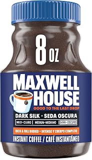 Maxwell House Dark Silk Instant Coffee 8 oz - Bold Dark Roast, Rich Flavor, Quick Brew, 4.6 Stars