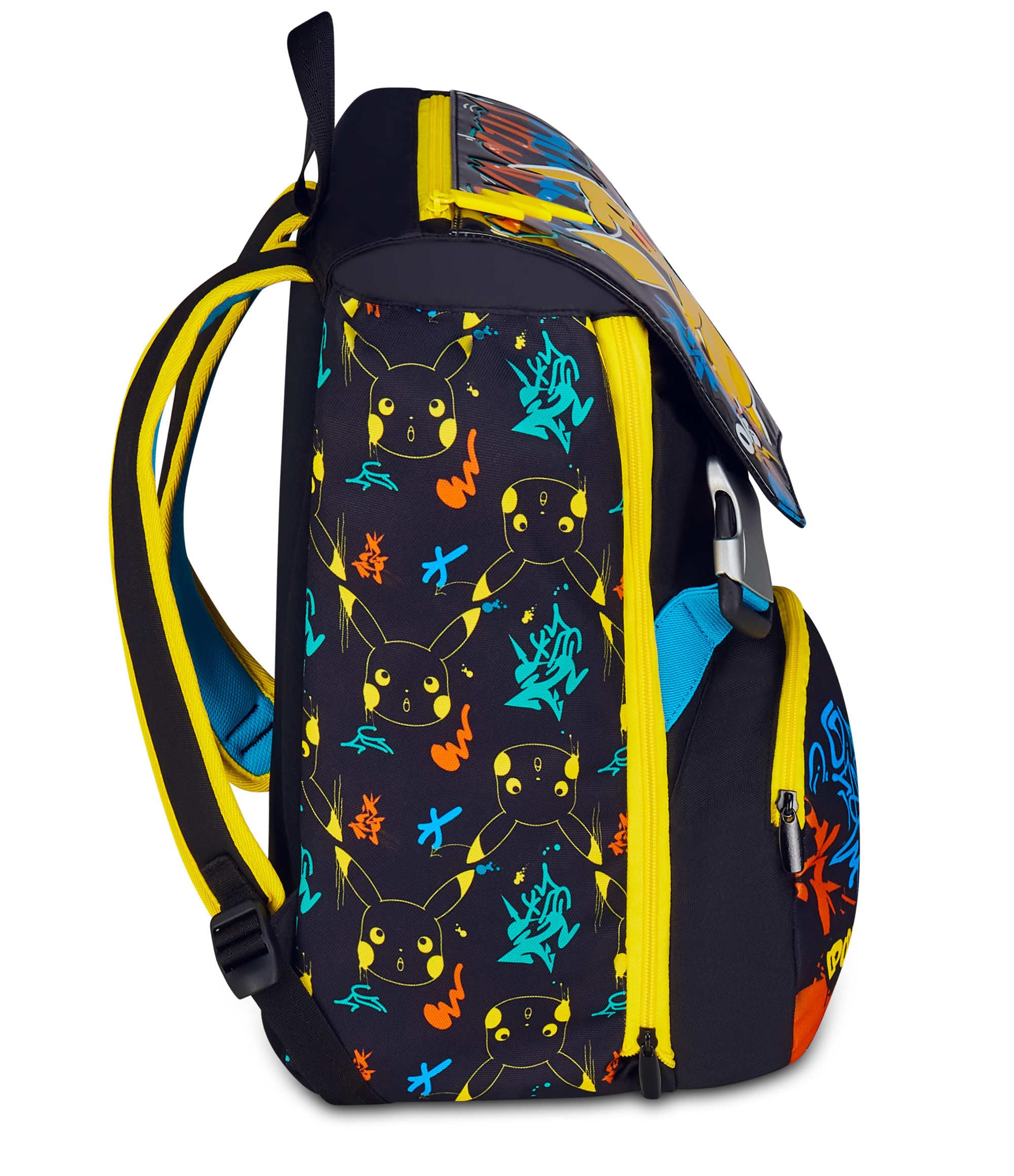 Seven Pokémon - Mochila con doble compartimento extensible, negra, gran capacidad, respaldo preformado, para niño, escuela primaria, Negro, Talla única, Casual