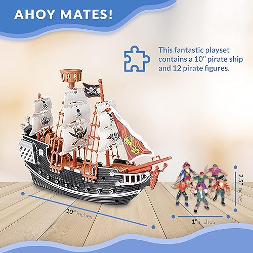 Miniatura 2 de Juego pirata – Barco pirata de 10 pulgadas con figuras piratas de 2 pulgadas – Horas de juego imaginativo – Es un gran regalo o un premio divertido