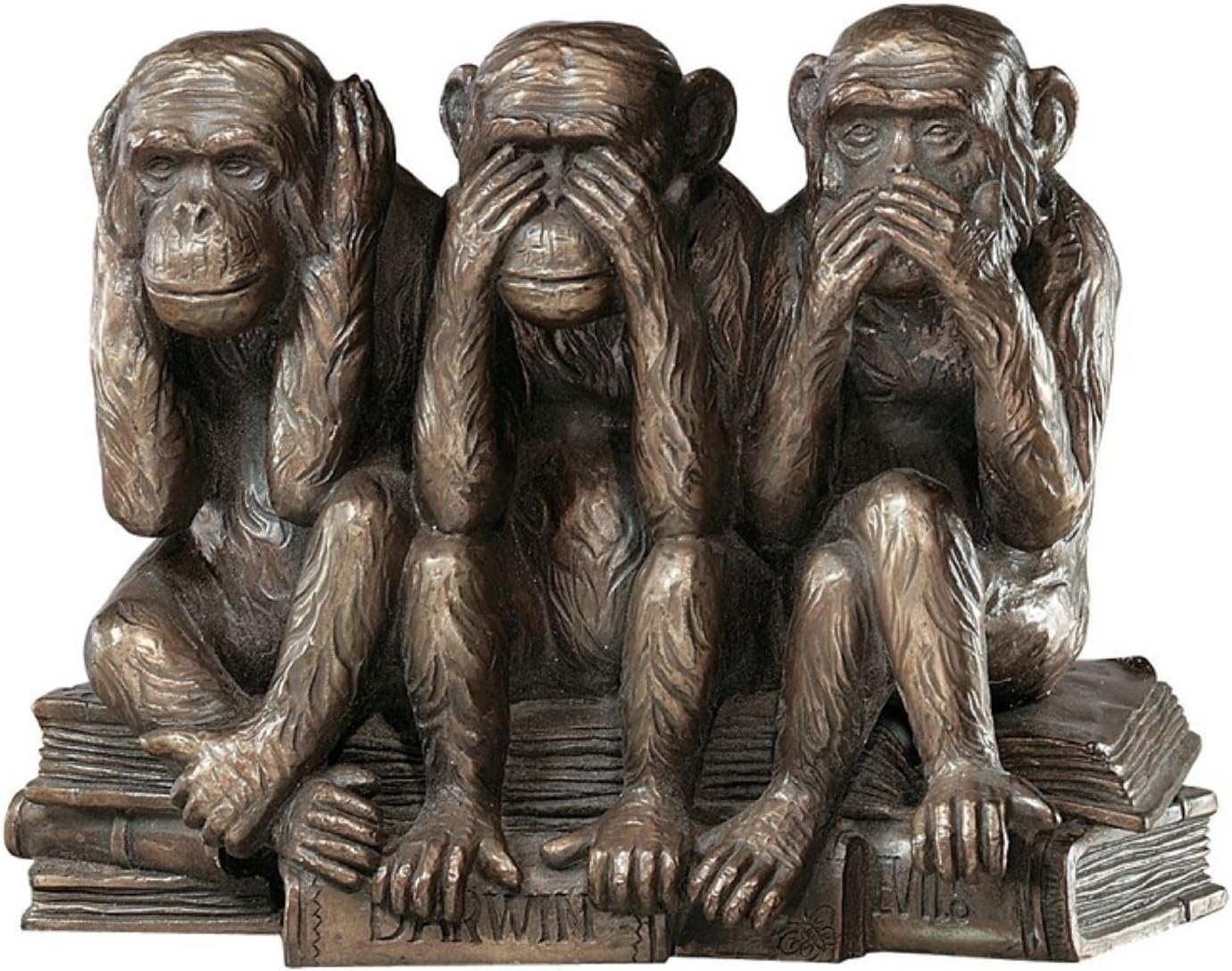 Design Toscano Hear-No, See-No, Speak-No Evil Monkeys Animal Statue Three Truths of Man Figurine, 17.75 cm, Polyresin, Bronze Finish